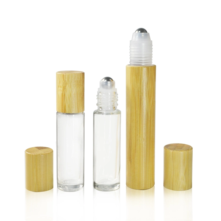 Natural Bamboo Packaging Cosmetic Black Clear Glass Container Roller/Dropper Bottle Perfume Plastic 5ml 10ml 15ml Essential Oil Roll on Bottle