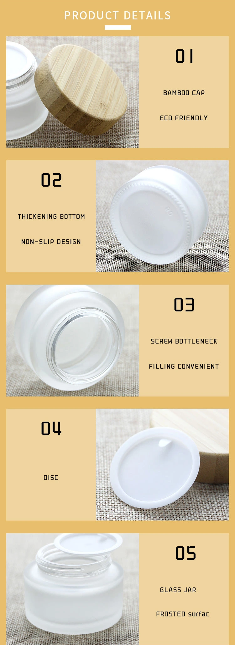 Cosmetic Wholesale Round Square Clear Amber Empty Cosmetic Skincare Packaging 1oz 2oz15g 30g 50g Bamboo Lid Mask Makeup Frosted Glass Cream Sample Mini Nail Jar